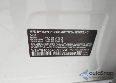 2019 BMW 740I xDrive из США, поврежденный, VIN WBA7E4C56KGV28504